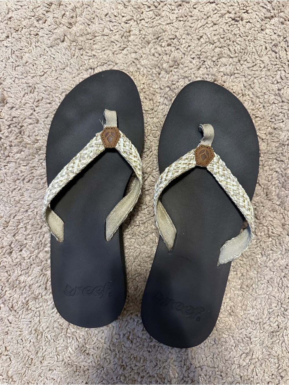 Reef brown Footbed Flip-Flops with Woven Tan-Cream Straps